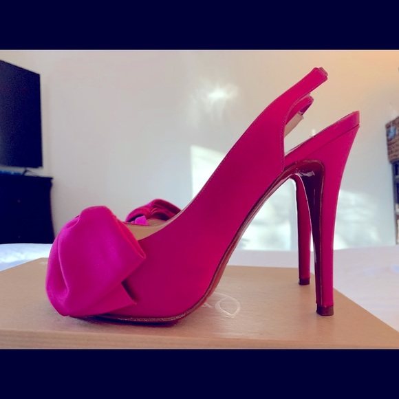 Auth Christian Louboutin 37 Very Noed 120 Fuxia Satin Slingback Women’s Heel - Picture 8 of 13